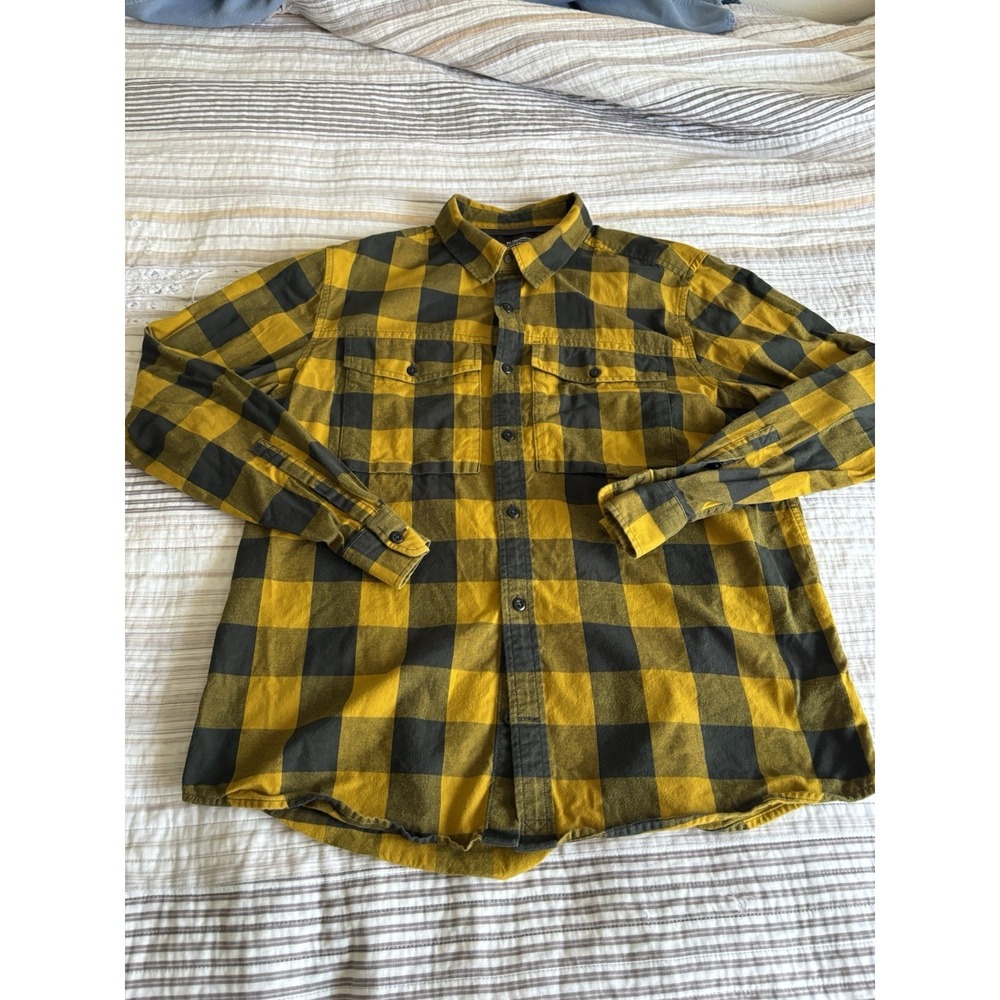 REI Cooperative Plaid Flannel Yellow Long Sleeve Button Up Shirt Men's L *READ